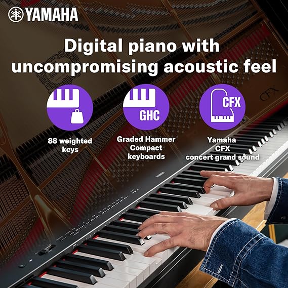 Yamaha P-225 88-Key Weighted Action Portable Digital Piano with Power Supply